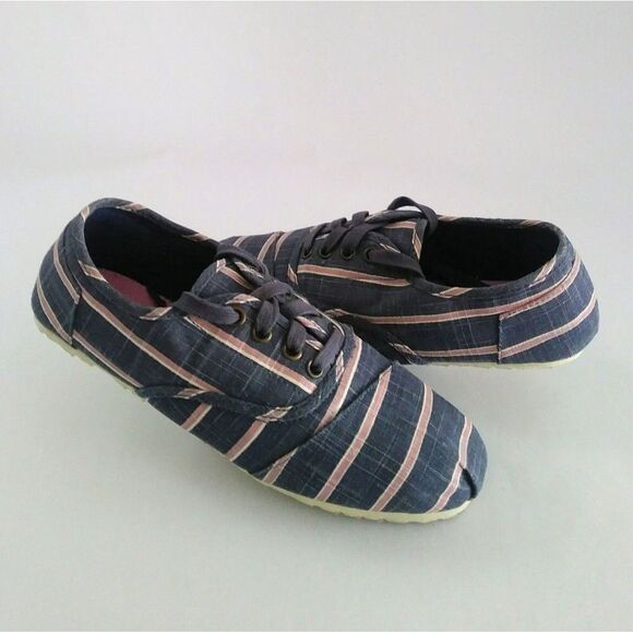 Esprit Women's Navy Pink Striped Canvas Sneakers Size 7.5 - Picture 2 of 5